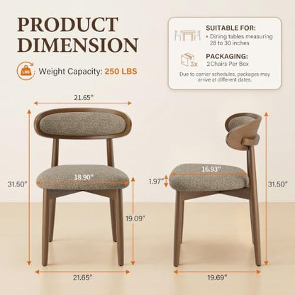 Wooden Dining Chairs Set of 6, Modern Fabric Upholstered Dining Room Chair, Kitchen Side Chairs, Farmhouse Dinner Chair with Curved Back for Kitchen, Camel - color: Camel, size: Set of 6