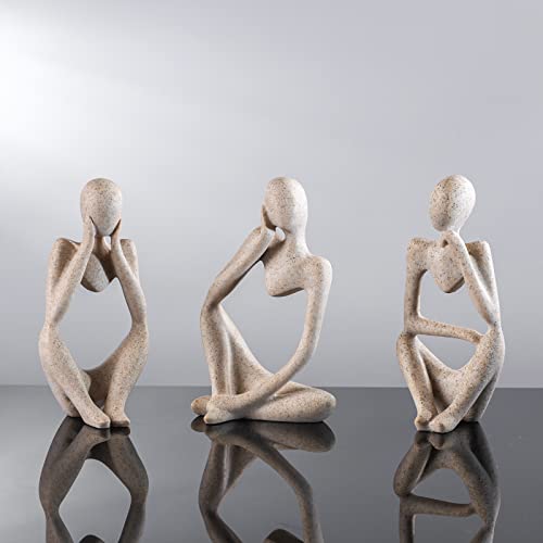 BMLCGJ Thinker Statue Gold Decor Abstract Art Sculpture, Golden Resin Collectible Figurines for Home Living Room Office Shelf Decoration,Great Gifts Ideas (Sandstone) - color: Sandstone