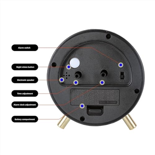 Yosoo Night Light Table Clock Modern Silent Bedside Desk Clock for Bedroom Alarm, Minimalist Design, Anti Impact, Scratch Proof, Easy to, Long Lifespan, (Black Round (with Alarm +Night Light))