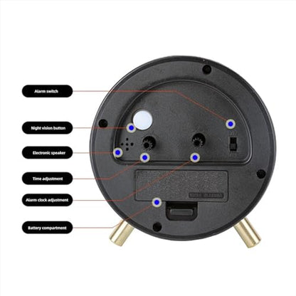 Yosoo Night Light Table Clock Modern Silent Bedside Desk Clock for Bedroom Alarm, Minimalist Design, Anti Impact, Scratch Proof, Easy to, Long Lifespan, (Black Round (with Alarm +Night Light))