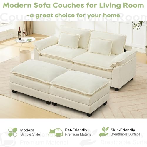86" Modular Sectional Sofa, Comfy Deep Cloud Couch with Ottoman | Couches for Living Room, Sofa Bed, Modular Couch, Deep and Wide Seat, Chenille Sofa Sleeper with Throw Pillows, Beige White - color: Beige White, size: 86 Inch 4