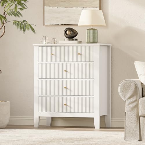 Upgraded Wide & Tall Fluted Nightstand for Bedroom, 32" * 37" Tall Modern Bedside Table with Charging Station, Curved Profile Design Drawers, End Table with Metal Handles for Living Room, Entryway - size: 5 drawers-1pc
