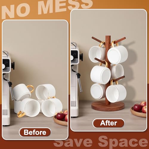 MyLifeUNIT Mug Holder Tree, Coffee Cup Holder with 6 Hooks (Reddish Brown) | Anti-slip padded bottom, space-saving compact design, easy air drying, sturdy tip-resistant structure - color: Reddish Brown