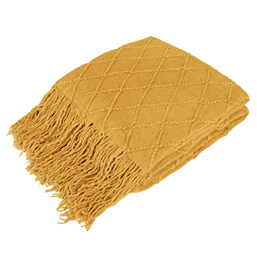 PAVILIA Mustard Yellow Knit Throw Blanket, Soft Knitted Farmhouse, 50x60 | Lightweight Decorative Summer Fall Throw, Outdoor Textured Boho Blanket, For Couch Bed Sofa Chair Living Room Bedroom - color: Mustard Yellow, size: 50 X 60 Inches - Throw