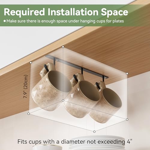 ECROCY Coffee Mug Holder Screw Mounting, 3 Pack Coffee Cup Holder with 9 Hooks, Sturdy Mug Hooks Under Cabinet with Wide Hook Spacing - color: Black
