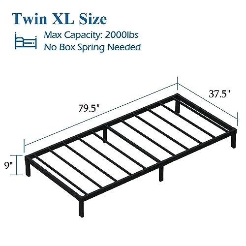 DiaOutro 9 Inch Twin XL Bed Frames Low Profile Heavy Duty Metal Platform | Steel Slats Platform No Box Spring Needed Mattress Foundation, Easy Assembly, Noise Free - size: Twin XL, style: 9 Inch