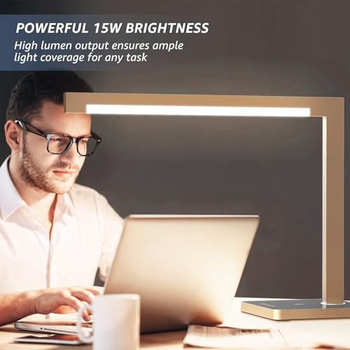2-Pack Aluminum Desk Lamp with Charging Station,15W Table Lamp | with Type-C Ports 4 CCT Modes(3000K-6000K), Dimmable Desk Light for Home Office,Bedroom (Includes Adapter) - color: 2-Pack Gold