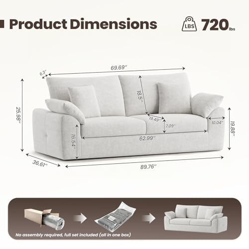 MALOL 89.8" Cloud Boneless Sofa, Loveseat Couches with 4 Pillows, Modern Living Room 2 Seater Sofa for Small Space, Apartment, No Assembly, Beige - color: New Beige, size: 89.8"