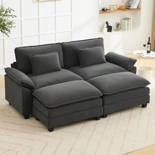 86" Modular Sectional Sofa, Comfy Deep Cloud Couch with Ottoman | Couches for Living Room, Sofa Bed, Modular Couch, Deep and Wide Seat, Velvet Sofa Sleeper with Throw Pillows, Blue Grey - color: Blue Gray, size: 86 Inch 4