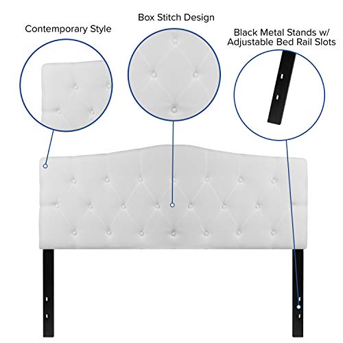 EMMA + OLIVER Tufted Upholstered Queen Size Headboard in White Fabric - color: White, size: Queen