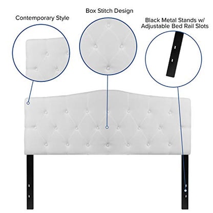 EMMA + OLIVER Tufted Upholstered Queen Size Headboard in White Fabric - color: White, size: Queen