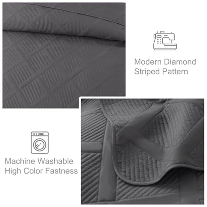 Exclusivo Mezcla Twin Size Quilt Set, Grey | Soft Bedspreads with 1 Pillow Sham, Modern Striped Pattern, Lightweight Bedding Set Coverlets for All Seasons, 68x88 Inch - color: Grey, size: Twin (68"x88")