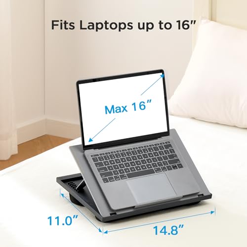 HUANUO Lap Desk with 8 Adjustable Angles – Up to 15.6" Laptop, Grey | Dual-cushion base, carry handle, 30% thicker for durability, wider anti-slip ledge, for home office, sofa, bed, car - color: Gray
