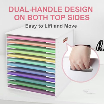 SONGWAY 12x12 Paper Storage Organizer - 13 Tier Desk File Organizer with Adjustable Shelves, Letter Mail Tray, 12x12 Stackable Scrapbook Paper Storage Cube for Home Office Classroom (Pack of 2) - size: 12-Tier (Pack of 2)