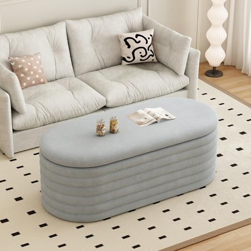 Storage Ottoman Bench 40 inch Upholstered Chenille Fabric Storage Bench for Bedroom End of Bed Stool Aesthetic Large Storag Ottoman for Living Room Entryway,Light Grey | Chenille Fabric Storage Ottoman, End of Bed Stool,Large Bench Hidden Storage,No Assem