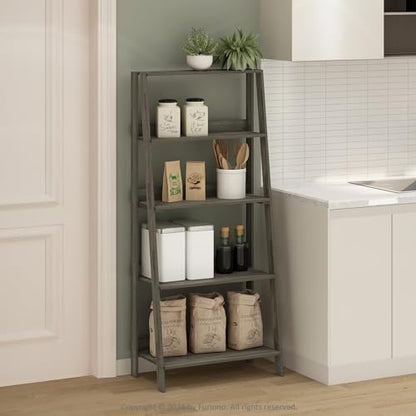 Furinno Ladder Display Shelf, 5-Tier Ladder Shelf, Standing Bookshelf, Display Storage Shelves, 13 x 23.6 x 53.5, for Living Room, Home Office, French Oak - color: French Oak
