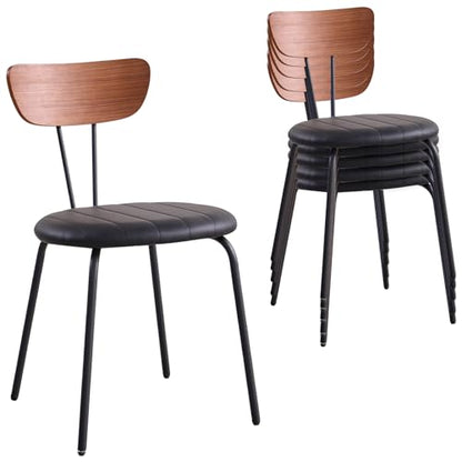 Stackable Guest Chairs Set of 6, Upholstered Waiting Room Chairs with Metal Legs for Reception, Breakroom, School, Meeting, Office - color: Deep Black, size: Set of 6