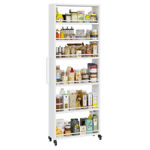 6-Tier Slim Rolling Storage Cart with Wheels, 8-Inch Deep Metal Utility Cart for Kitchen, Bathroom, Laundry, Craft Room – Narrow Design for Easy Organization and Mobility (White) - color: White
