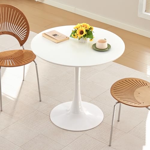 Round Dining Table, 31.5" Circle Tulip Table with Thickened Tabletop & Metal Pedestal, Mid Century Modern Bistro Table for Kitchen, Small Places, Living Room, Cafe (White) - color: Pearl White, size: 31.5"