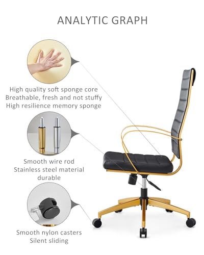 lux Modern Desk Chairs with Wheels and arms Ergo Chairs high Back Chair Computer Leather Modern Chair Leather Office Executive Chair (GD-Black) - color: Gd-black