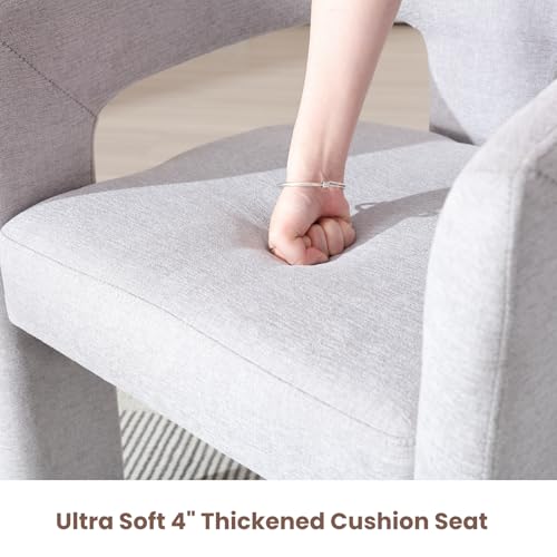 HNY Modern Chenille Barrel Single Dining Chair, Grey | Upholstered Accent Armchair With 18.9" Wide Seat No Assembly Required For Living Room Bedroom Vanity Small Spaces - color: Grey Chenille