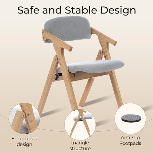 Folding Chairs with Padded Seats,Wooden Stackable Dining Chair,Easy to Store Foldable Dining Chairs for Kitchen, Living Room, Wedding Party Picnic (Grey) - color: Grey
