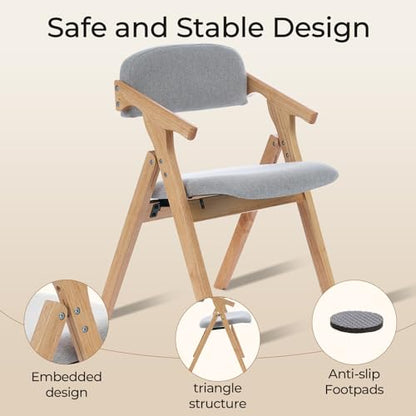 Folding Chairs with Padded Seats,Wooden Stackable Dining Chair,Easy to Store Foldable Dining Chairs for Kitchen, Living Room, Wedding Party Picnic (Grey) - color: Grey