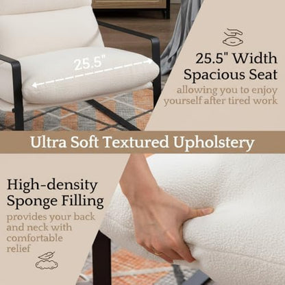 LukeAlon Modern Sherpa Accent Armchair, White | Sherpa Upholstered Living Room Chair With Metal Base & Thickened Cushion, Comfy Single Lounge Sofa for Bedroom, Office - color: Fur White