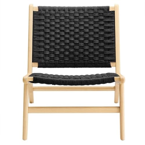 Modway Saoirse Woven Rope Wood Accent Lounge Chair in Natural Black - color: Natural Black
