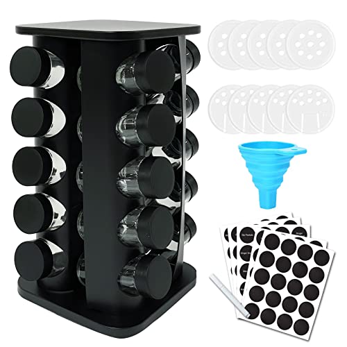KALINCO Rotating Spice Rack, Spice Rack Organizer for Cabinet, Spice Rack with Jars(20-Jar), Revolving Spice Organizer, Spice Carousel Tower for Kitchen Black - size: Black SQ
