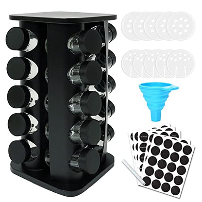KALINCO Rotating Spice Rack, Spice Rack Organizer for Cabinet, Spice Rack with Jars(20-Jar), Revolving Spice Organizer, Spice Carousel Tower for Kitchen Black - size: Black SQ