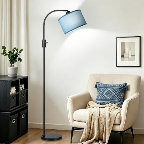 Nintiue Dimmable Black Floor Lamp, 1200 Lumens LED Edison Bulb Included, Arc Gold Floor Lamps for Living Room Modern Standing Lamp with Sky Blue Shade - color: Black - Sky Blue Shade