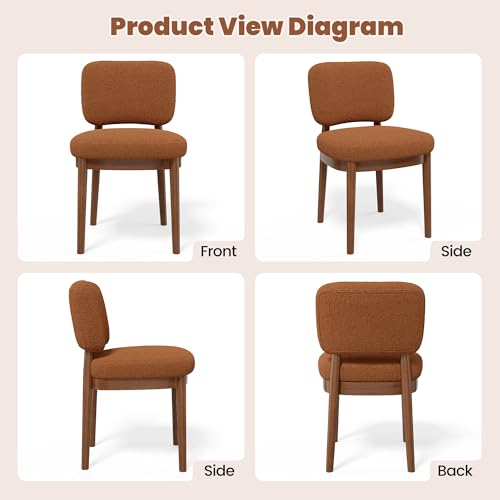 Wooden Dining Chairs Set of 4, Boucle Upholstered Kitchen Chairs with Solid Wood Legs, Mid Century Modern Dining Chairs, Farmhouse Side Chair with Hardwood Frame for Dining Room, Brown - color: Brown, size: Set of 4