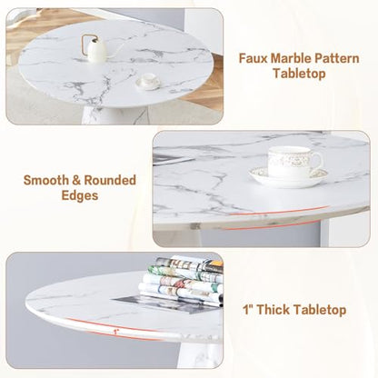 White Round Dining Table for 4-6,45" Round Kitchen Table,Faux Marble Round Dinner Table,Modern Dining Table with Pedestal Base for Apartment Dining Room - color: 45'' White