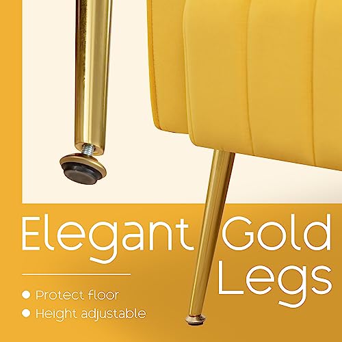 Modern Accent Chairs Set of 2, Comfy Wingback Armchair with Pillow Upholstered Sofa Chair Reading Chair for Bedroom, Living Room, Small Spaces Yellow Velvet - color: Y-ellow, size: Set of 2