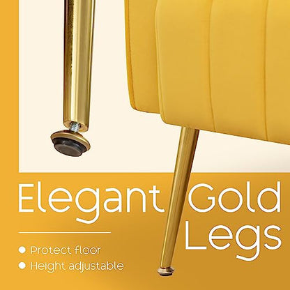 Modern Accent Chairs Set of 2, Comfy Wingback Armchair with Pillow Upholstered Sofa Chair Reading Chair for Bedroom, Living Room, Small Spaces Yellow Velvet - color: Y-ellow, size: Set of 2