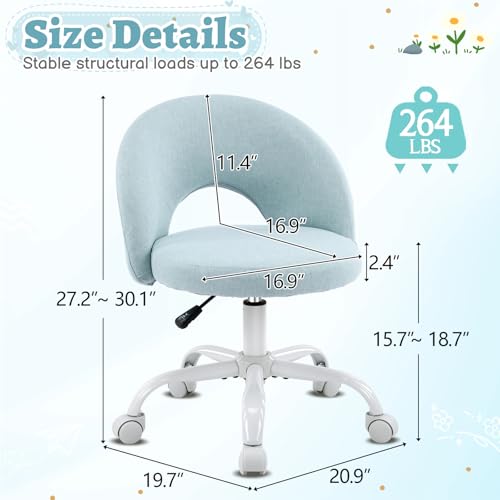 VINGLI Small Vanity Chair with Wheels for Girls.Cute Modern Adjustable Height Armless Office Desk Chair.360°Swivel Comfy Rolling Chair for Study, Make up Room,Small Space,Linen Light Blue - color: Linen Light Blue