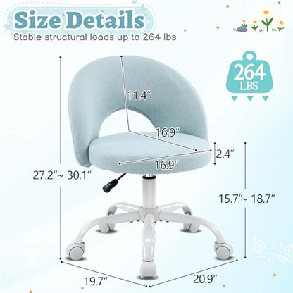 VINGLI Small Vanity Chair with Wheels for Girls.Cute Modern Adjustable Height Armless Office Desk Chair.360°Swivel Comfy Rolling Chair for Study, Make up Room,Small Space,Linen Light Blue - color: Linen Light Blue