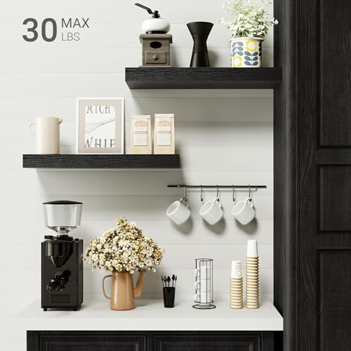 Vivelove Black Bathroom Shelves Over Toilet, 16" Floating Shelves, Wall Shelf for Bathroom Bedroom, Living Room, Kitchen, Office Home Decor, Narrow Shelves with Invisible Brackets Set of 2 - color: Black, size: 16”Wide