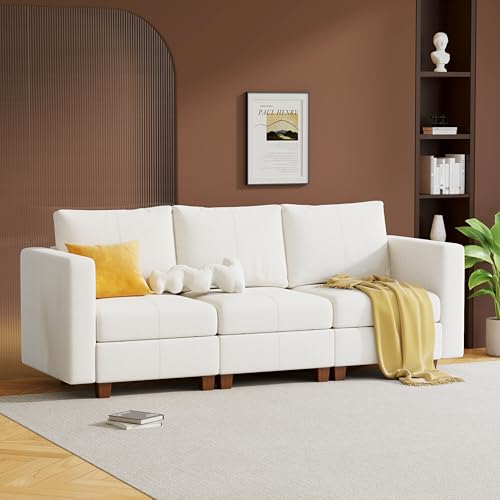 MINCETA Modular Sectional Sofa, Modern Comfy Sofa with Upholstered and Storage Ottoman for Living Room,Bedroom(White, 3 Seat Sofa) - color: White, size: 91.4"W*32.3"D