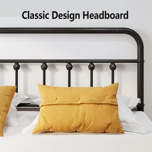 Vengarus Full Metal Bed Frame with Victorian Headboard & Footboard, Black | 14" Full Metal Platform Frame, Heavy Duty Steel Slat Support, Noise Free, No Box Spring Needed, Easy Disassembly & Transport - size: Full