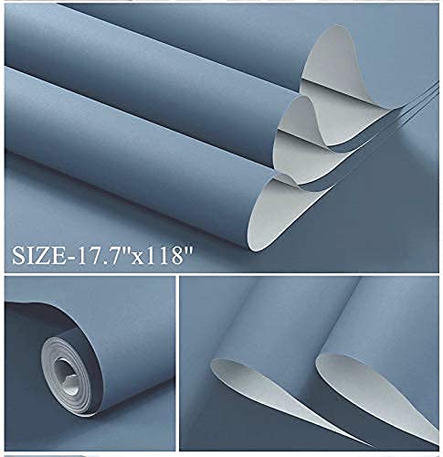 590''x17.7'' Blue Peel and Stick Wallpaper Contact Paper Modern Self Adhesive Wall Paper Removable Renter Friendly Textured Solid Color Shelf Cabinet Vinyl Roll (590''x17.7'',Blue Grey) - color: Blue Grey, size: 17.7" x 590"