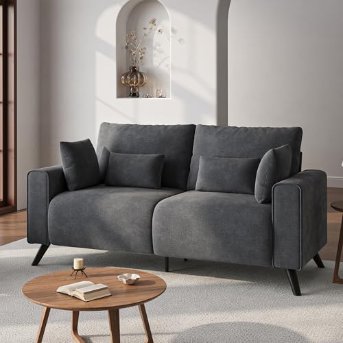 70” Loveseat Sofa, Grey Love Seat Couches for Living Room, 2 Seater Small Couch for Small Spaces, Bedroom, Office Sofas