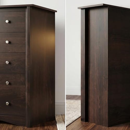 Furmax Tall Dresser for Bedroom, 5 Drawer Dresser, Chest of Drawers, Organizer Drawers, for Hallway Entryway (Brown) - color: Brown