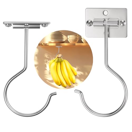 2Pcs Sliver Self-Adhesive Banana Hook, Grape Hook, Kitchen Fruit Hooks, Banana Hanger, Keep Bananas Fresh Under The Cabinet, with Magnetic Absorption Storage Perfect Design - color: Silver, size: 2 Pieces