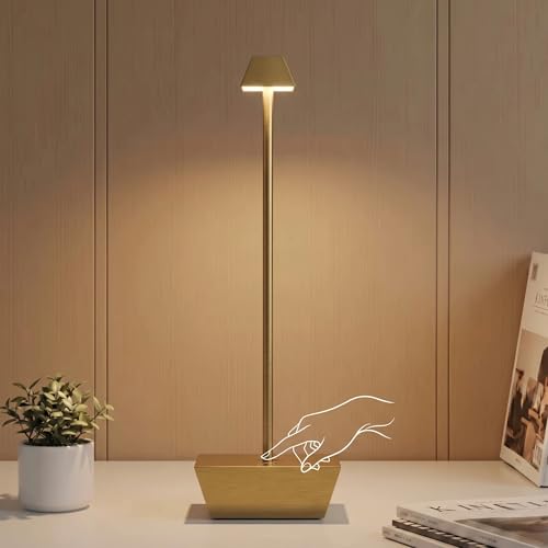 Rechargeable Table Lamps Battery Operated Lamp for Bedroom - color: T1005-Gold, size: 1pack