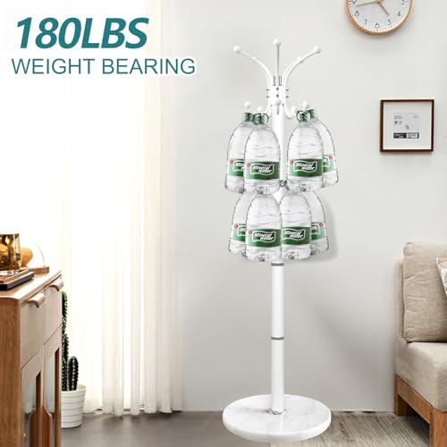 OIRUMIE Coat Rack,360°Rotary Coat Rack Stand,Coat Tree Stand for Entryway | Metal Coat Rack Freestanding with Natural Marble Base & 14 Hooks,White Modern Coat Stand, Clothes Hall Tree Stand for Hallway - color: White-14 Hooks