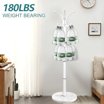 OIRUMIE Coat Rack,360°Rotary Coat Rack Stand,Coat Tree Stand for Entryway | Metal Coat Rack Freestanding with Natural Marble Base & 14 Hooks,White Modern Coat Stand, Clothes Hall Tree Stand for Hallway - color: White-14 Hooks
