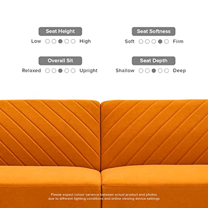 mopio 76.4" Futon Sofa Bed Chevron Styled, Sleeper Couch (Apricot Velvet) | Reclines flat in one motion for overnight visitors; retro tapered legs and a slim build save space. - color: Apricot Velvet