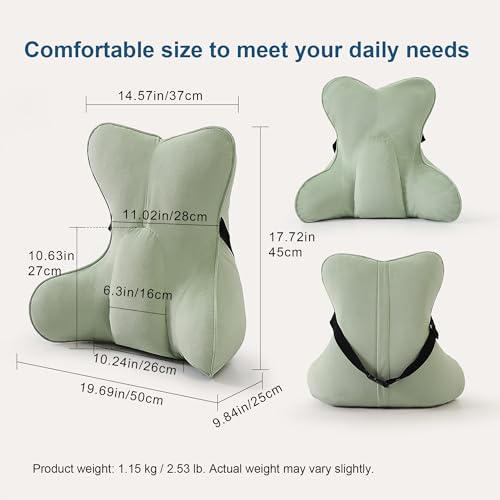 Lumbar Support Pillow (Pat. Pend) for Couch & Recliner, Ergonomic Chair Back Support for Lower Back Pain Relief, Back Support for Couch, with Adjustable Strap to Stay in Place, Celadon Green - color: Celadon Green